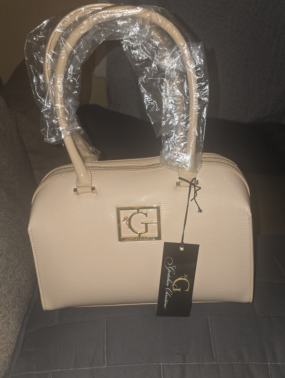 Cream Dome Satchel with Gold Accent